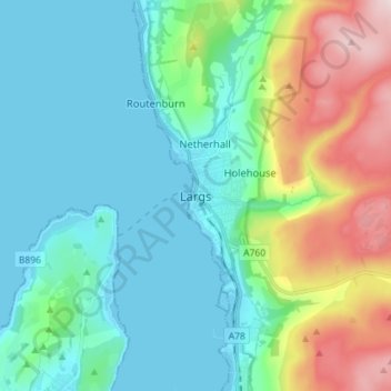 Largs topographic map, elevation, terrain