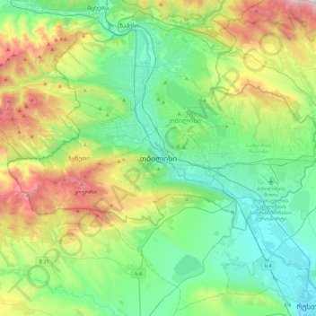 Tbilisi topographic map, elevation, terrain