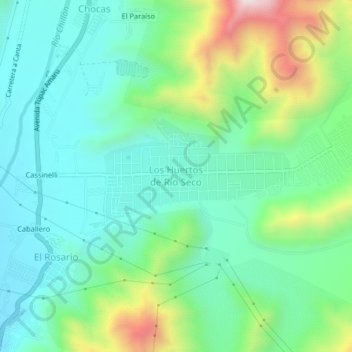 Los Huertos de Río Seco topographic map, elevation, terrain