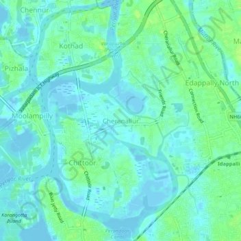Cheranallur topographic map, elevation, terrain