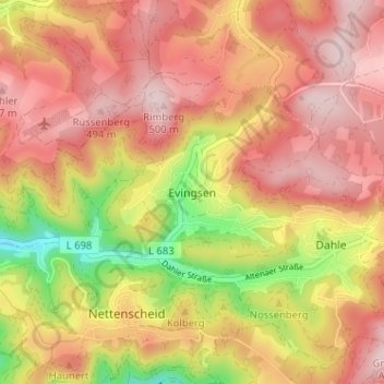 Evingsen topographic map, elevation, terrain