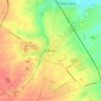 Branston topographic map, elevation, terrain