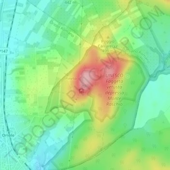 Monte Raschio topographic map, elevation, terrain