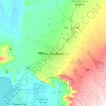 Shashamane topographic map, elevation, terrain