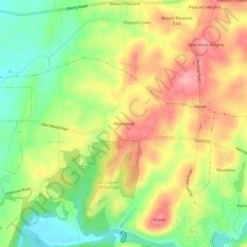 Westwood topographic map, elevation, terrain