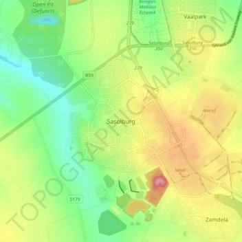 Sasolburg topographic map, elevation, terrain