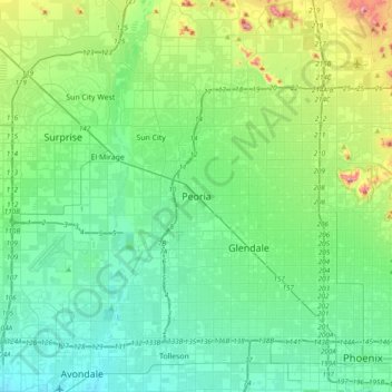 Peoria topographic map, elevation, terrain