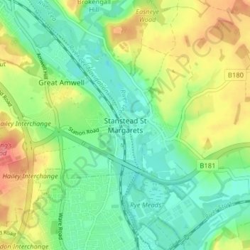 Stanstead St Margarets topographic map, elevation, terrain