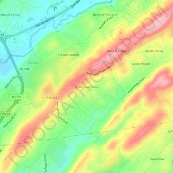 Brairwood Acres topographic map, elevation, terrain