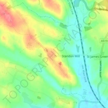 Standon topographic map, elevation, terrain