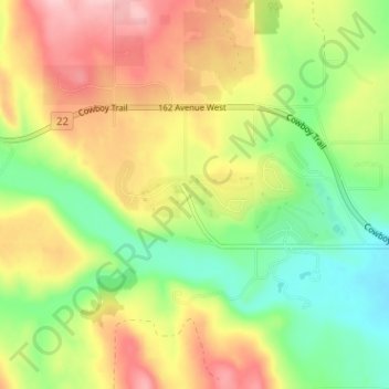 Priddis Greens topographic map, elevation, terrain