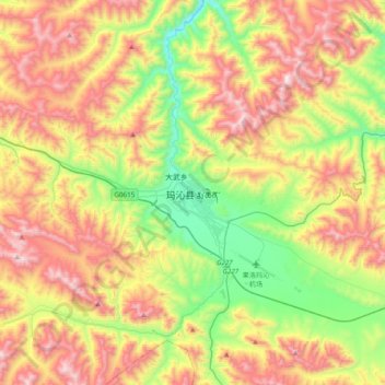 玛沁县 topographic map, elevation, terrain