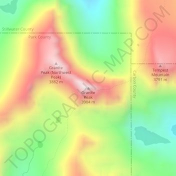 Granite Peak topographic map, elevation, terrain