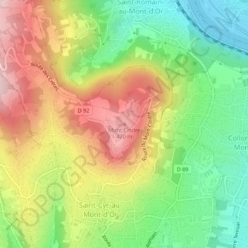 Mont Cindre topographic map, elevation, terrain