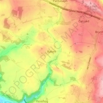 Babell topographic map, elevation, terrain