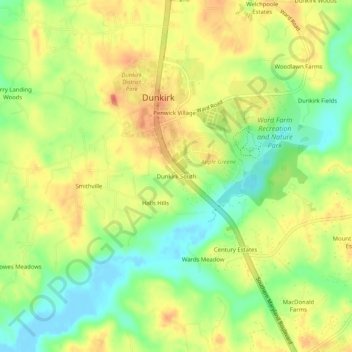 Dunkirk South topographic map, elevation, terrain