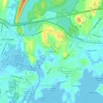 Branford Hills topographic map, elevation, terrain