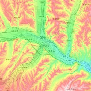 西宁市 topographic map, elevation, terrain