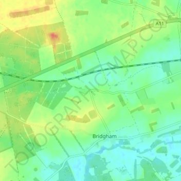 Roudham topographic map, elevation, terrain