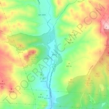 Búcor topographic map, elevation, terrain