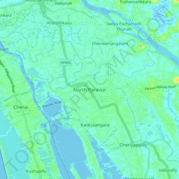 North Paravur topographic map, elevation, terrain