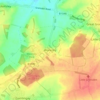 Waresley topographic map, elevation, terrain