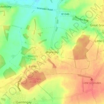 Waresley topographic map, elevation, terrain