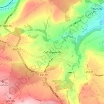 Cullingworth topographic map, elevation, terrain