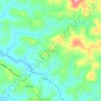 Paplassery topographic map, elevation, terrain