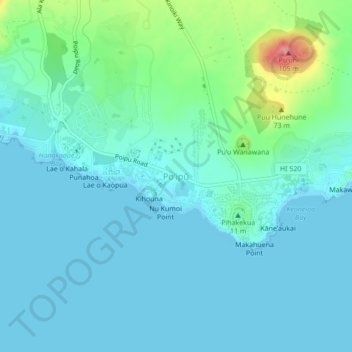 Poipu topographic map, elevation, terrain