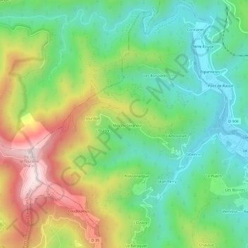 Alteyrac topographic map, elevation, terrain