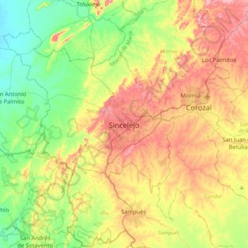 Sincelejo topographic map, elevation, terrain