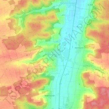 Wettenhausen topographic map, elevation, terrain