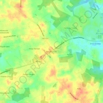 Davidsonville topographic map, elevation, terrain