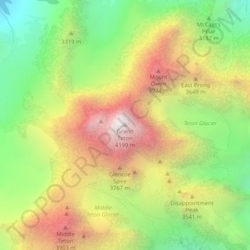 Grand Teton topographic map, elevation, terrain