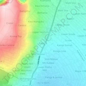 Kagoto topographic map, elevation, terrain
