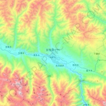 甘孜县 topographic map, elevation, terrain