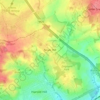 Noak Hill topographic map, elevation, terrain