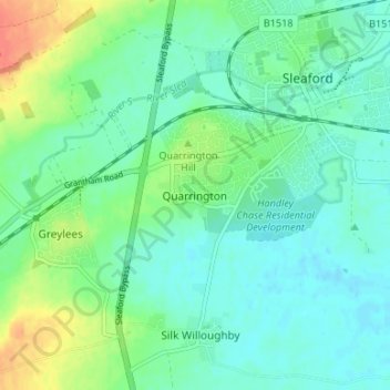 Quarrington topographic map, elevation, terrain