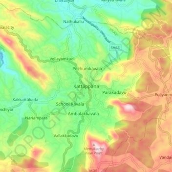 Kattappana topographic map, elevation, terrain