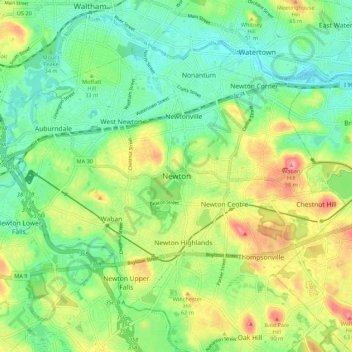 Newton topographic map, elevation, terrain