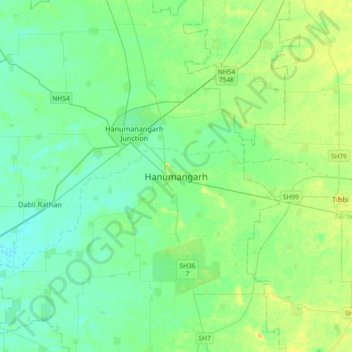 Hanumangarh topographic map, elevation, terrain