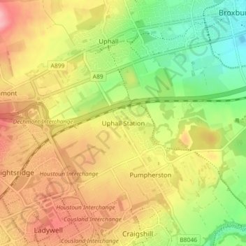 Uphall Station topographic map, elevation, terrain