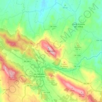 Marvão topographic map, elevation, terrain