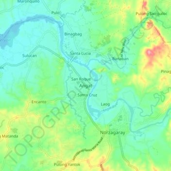 Angat topographic map, elevation, terrain