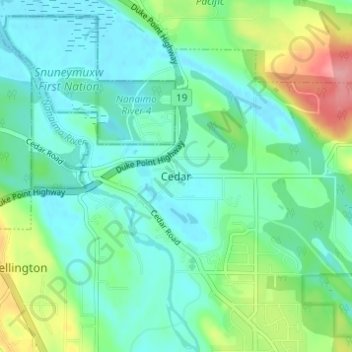 Cedar topographic map, elevation, terrain