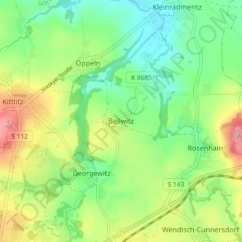 Bellwitz topographic map, elevation, terrain