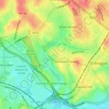 Upper Witton topographic map, elevation, terrain