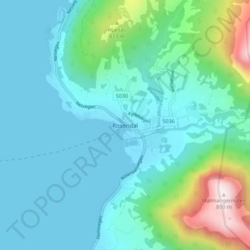 Rosendal topographic map, elevation, terrain