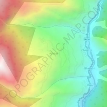 Raithal topographic map, elevation, terrain